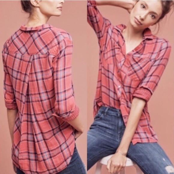 cloth & stone Tops - Cloth & Stone Brecken Pink Plaid Top L T158